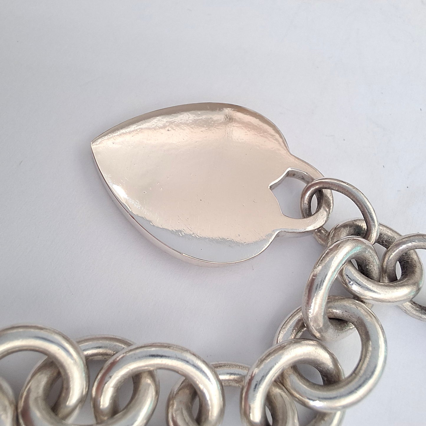 Vintage Tiffany & Co Plain Heart Tag Charm Bracelet in 925 Sterling Silver