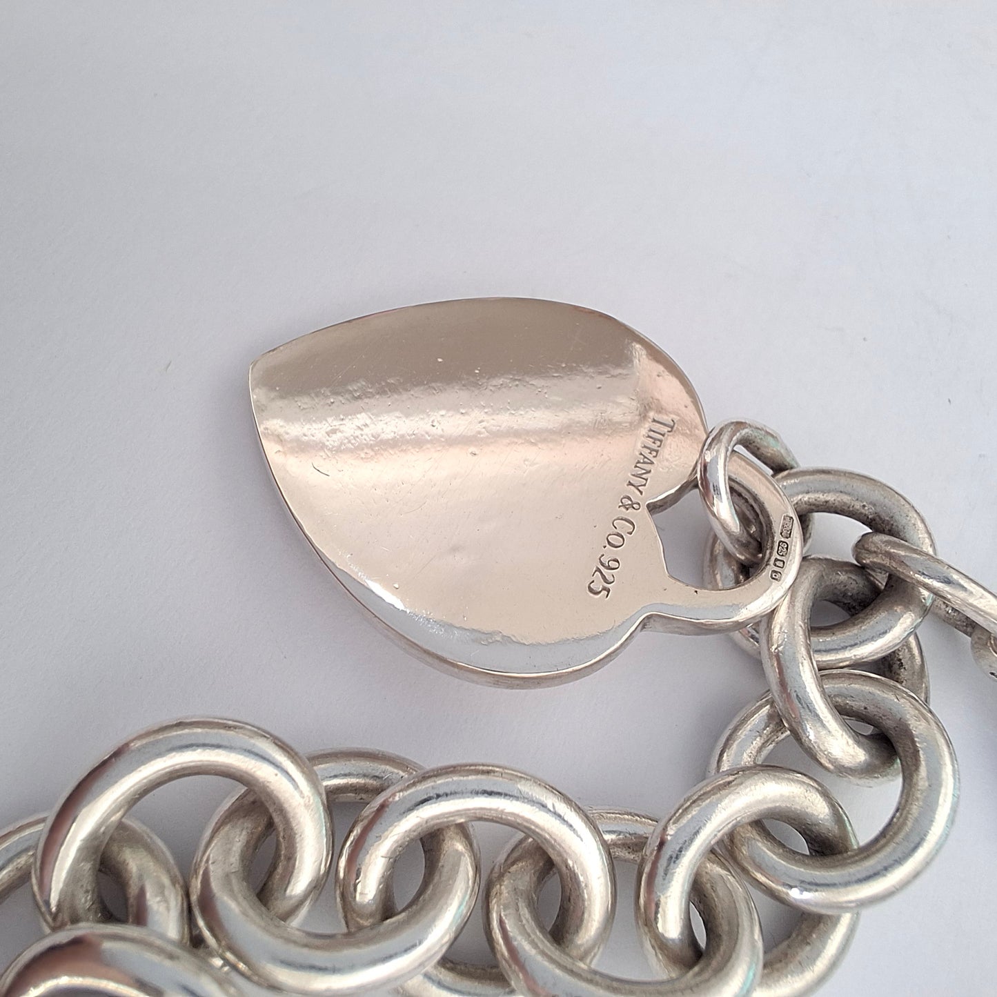 Vintage Tiffany & Co Plain Heart Tag Charm Bracelet in 925 Sterling Silver