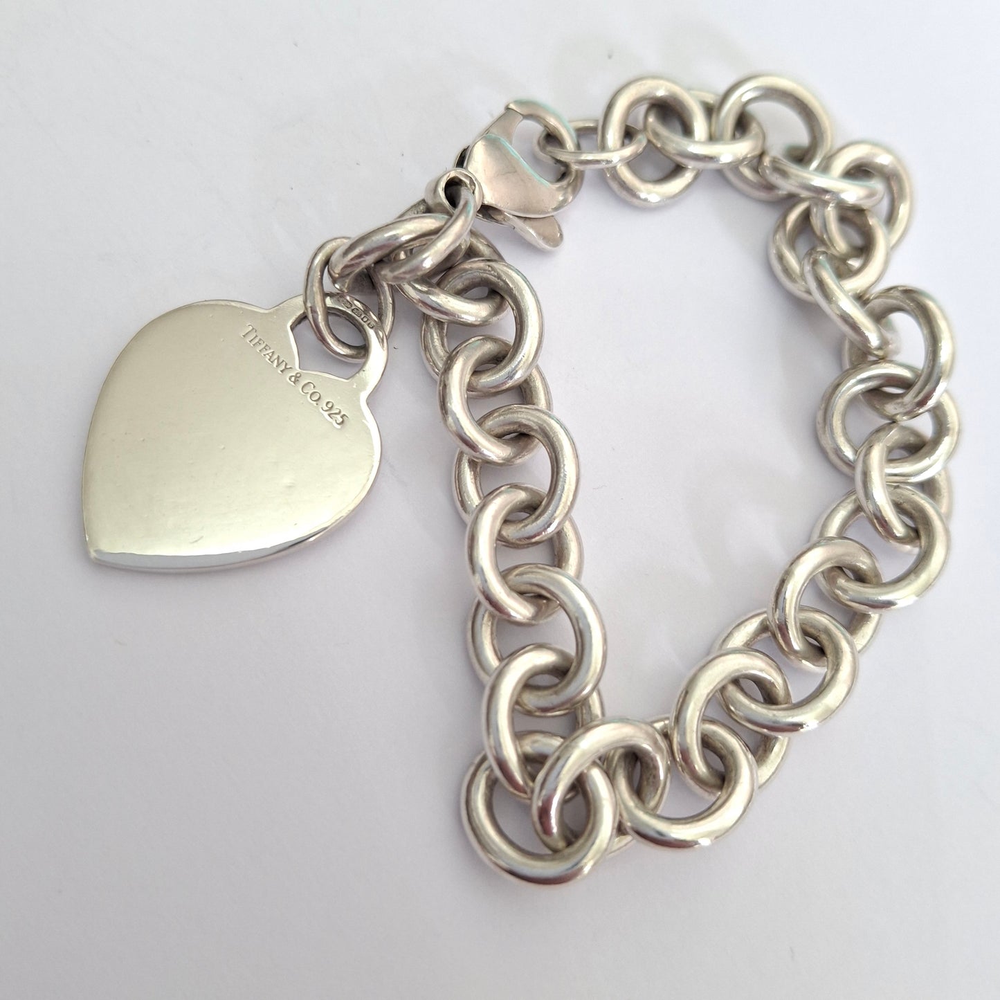 Vintage Tiffany & Co Plain Heart Tag Charm Bracelet in 925 Sterling Silver