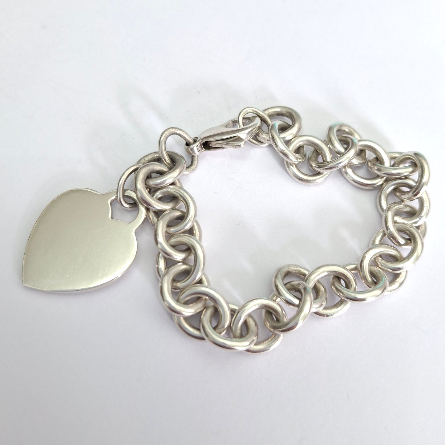 Vintage Tiffany & Co Plain Heart Tag Charm Bracelet in 925 Sterling Silver