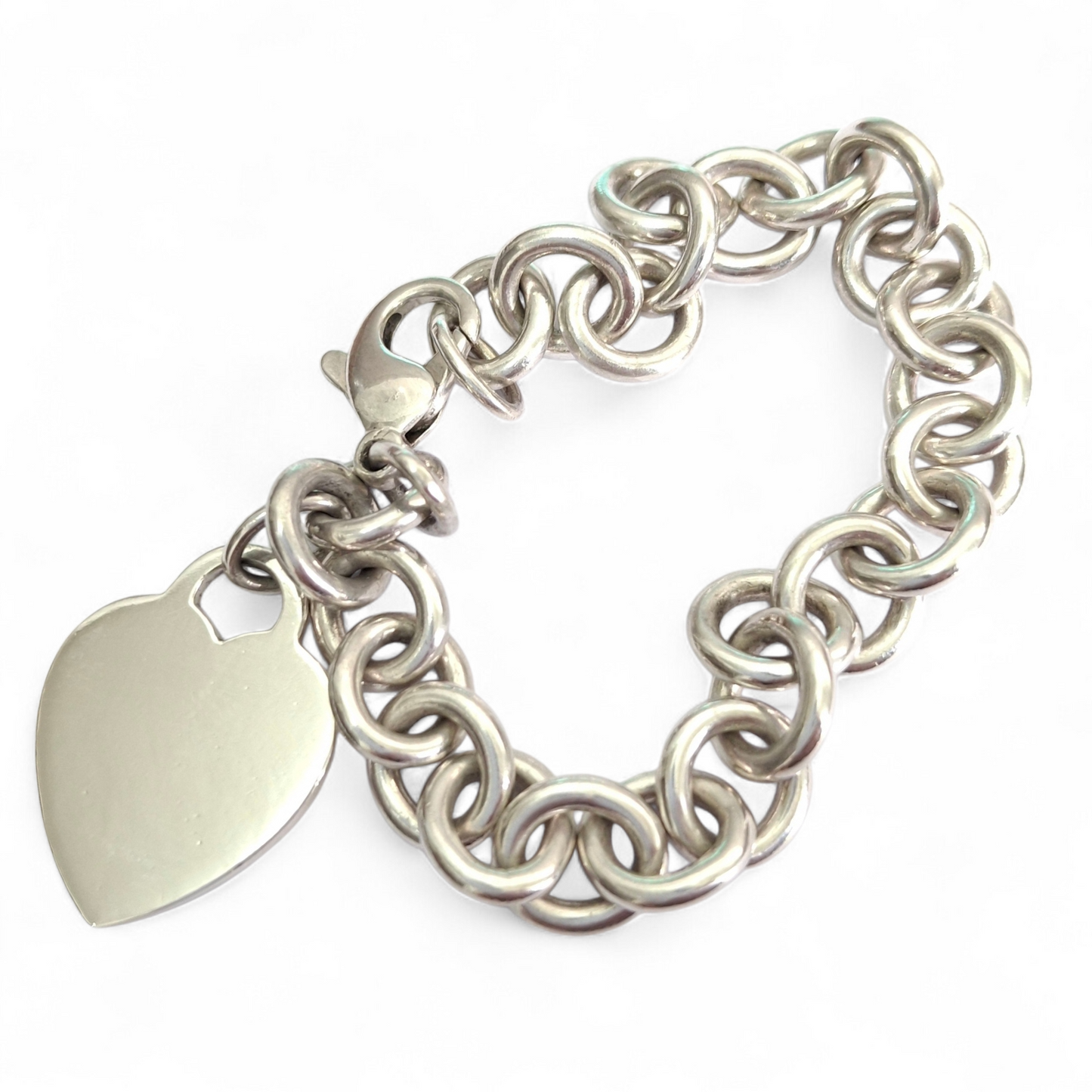 Vintage Tiffany & Co Plain Heart Tag Charm Bracelet in 925 Sterling Silver
