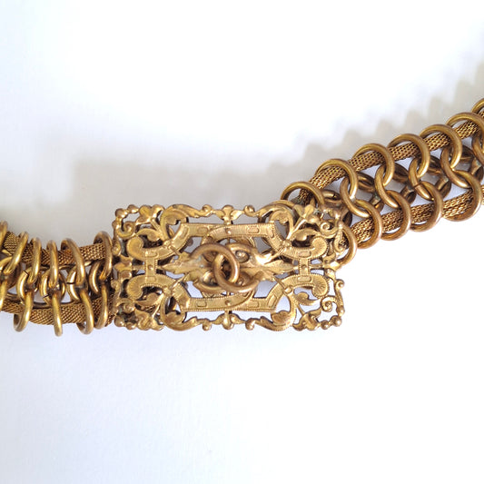 Vintage 1950s Chanel Gilt Metal Filigree Chain Belt