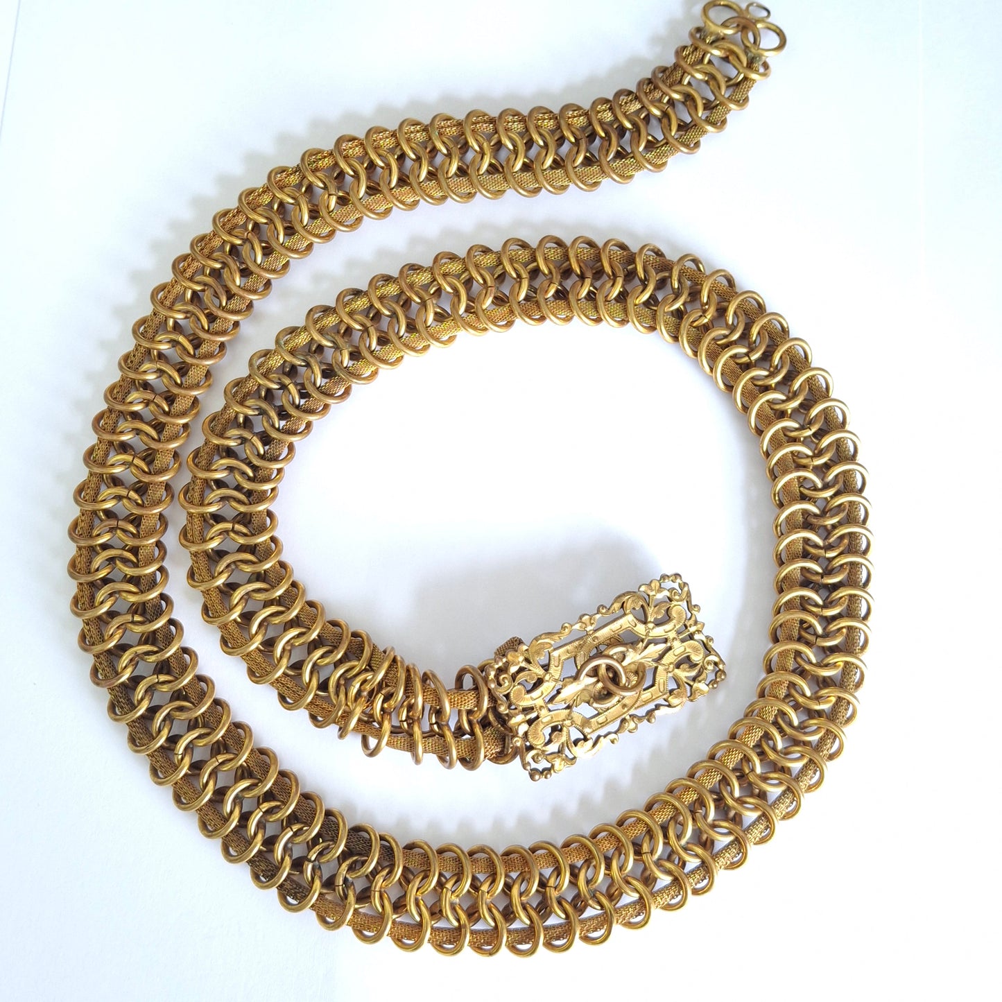 Vintage 1950s Chanel Gilt Metal Filigree Chain Belt