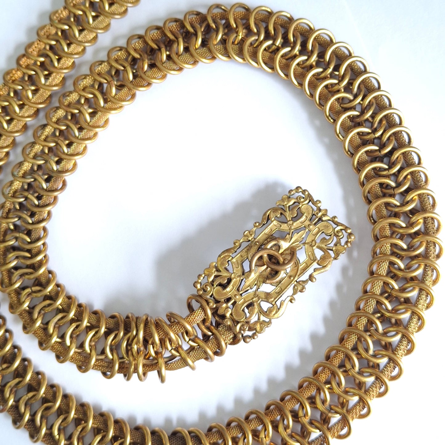 Vintage 1950s Chanel Gilt Metal Filigree Chain Belt
