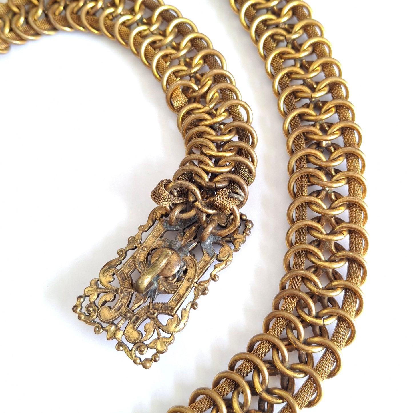Vintage 1950s Chanel Gilt Metal Filigree Chain Belt