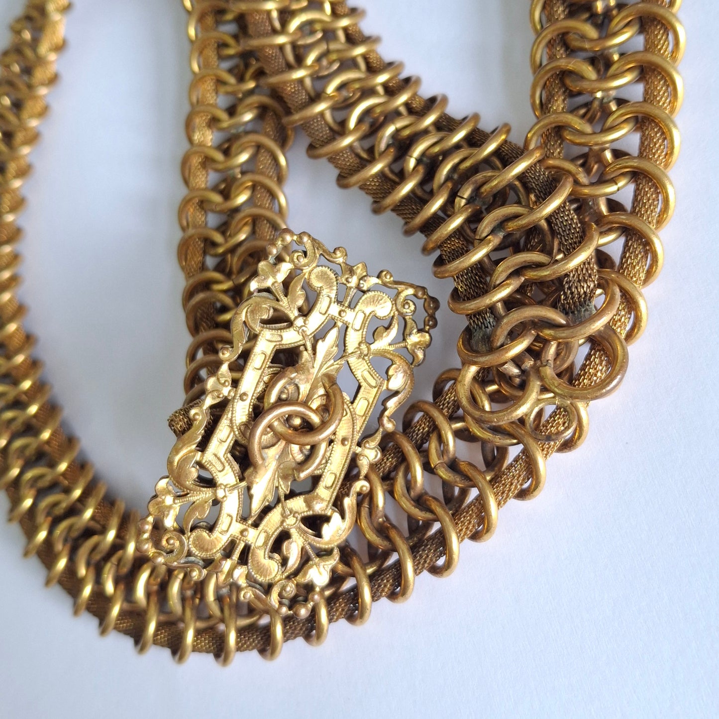 Vintage 1950s Chanel Gilt Metal Filigree Chain Belt