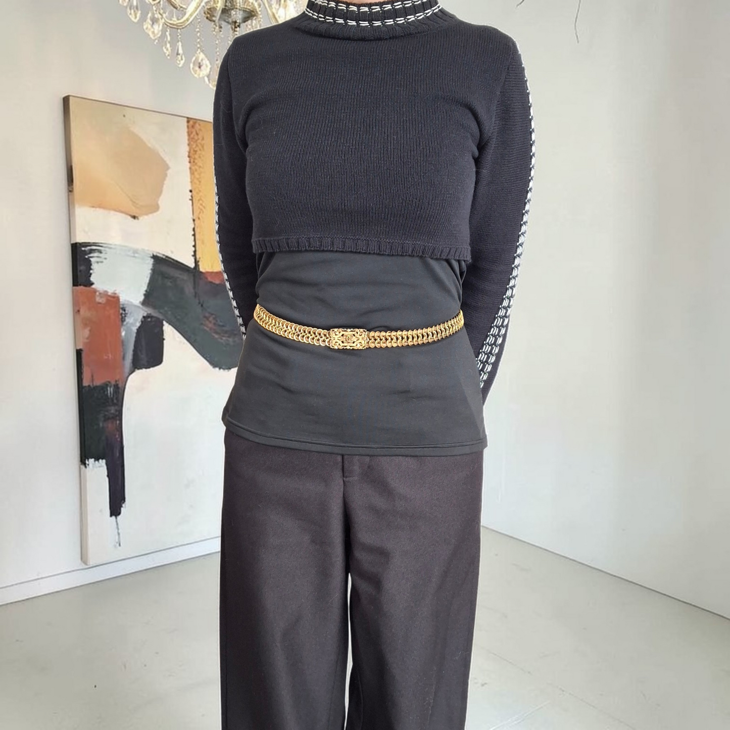 Vintage 1950s Chanel Gilt Metal Filigree Chain Belt