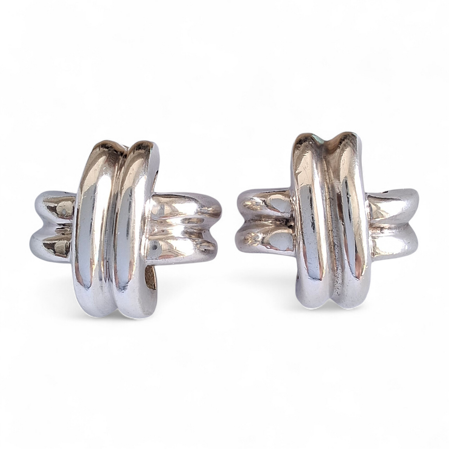 Vintage Tiffany & Co Signature X Earrings in Sterling Silver with Solid Gold Posts