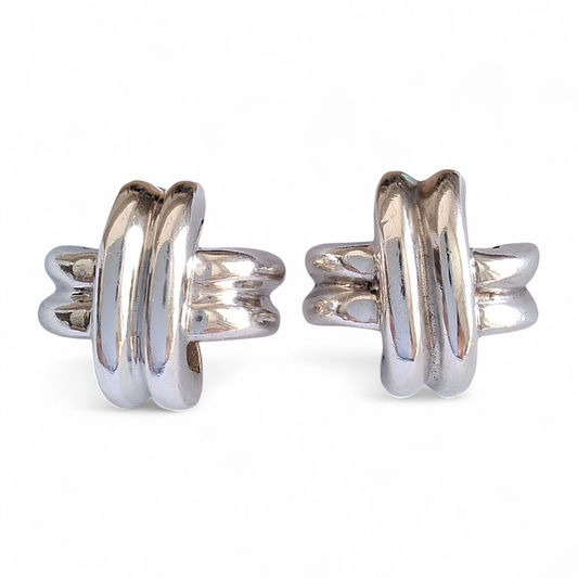 Vintage Tiffany & Co Signature X Earrings in Sterling Silver with Solid Gold Posts