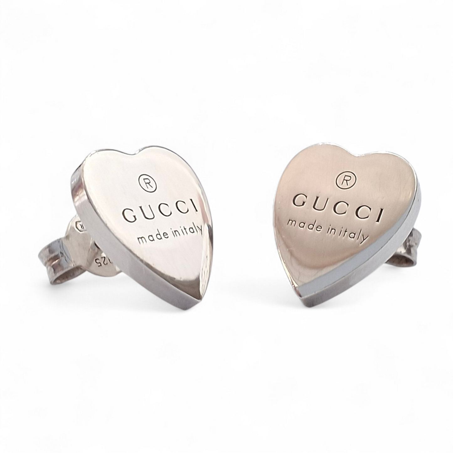 Silver Gucci Trademark Heart Stud Earrings