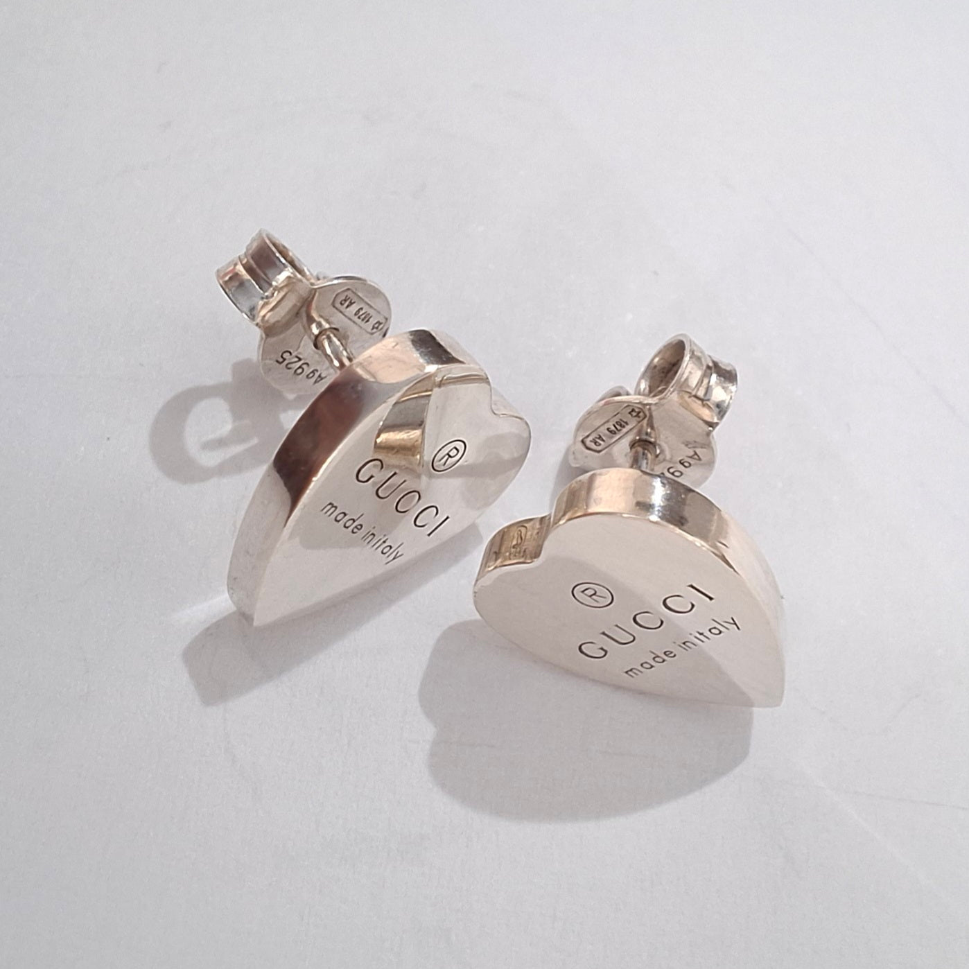 Silver Gucci Trademark Heart Stud Earrings