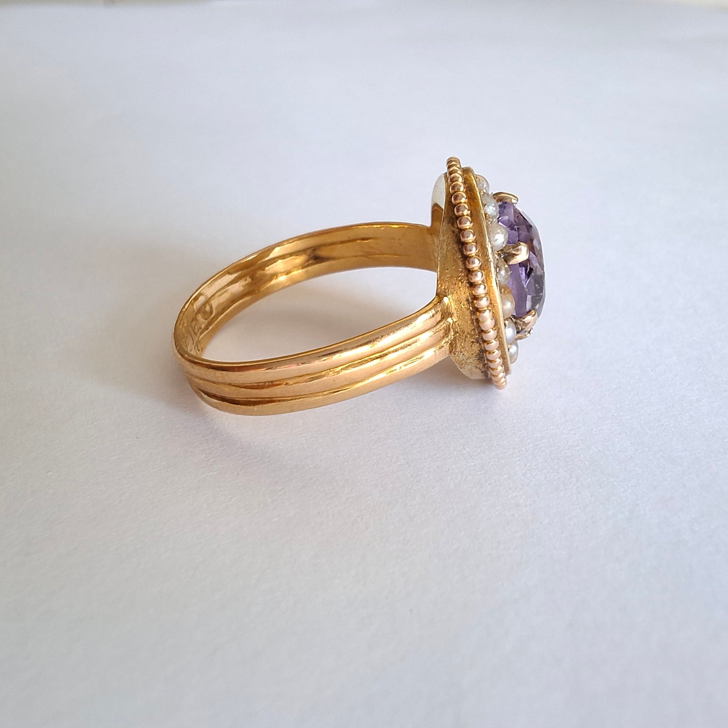 Antique Victorian Amethyst & Seed Pearl 22ct Gold Ring