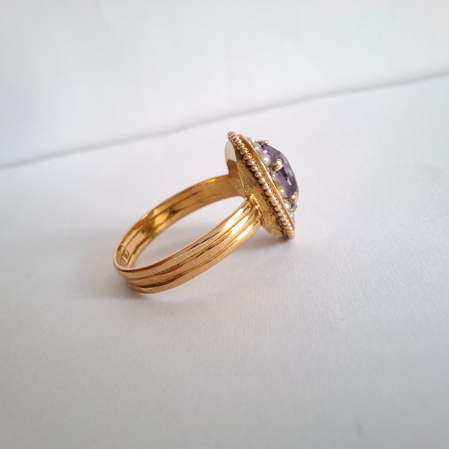 Antique Victorian Amethyst & Seed Pearl 22ct Gold Ring