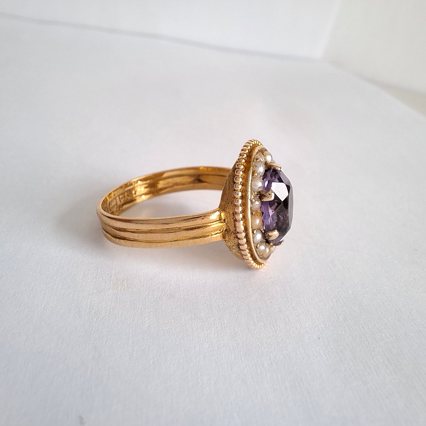 Antique Victorian Amethyst & Seed Pearl 22ct Gold Ring