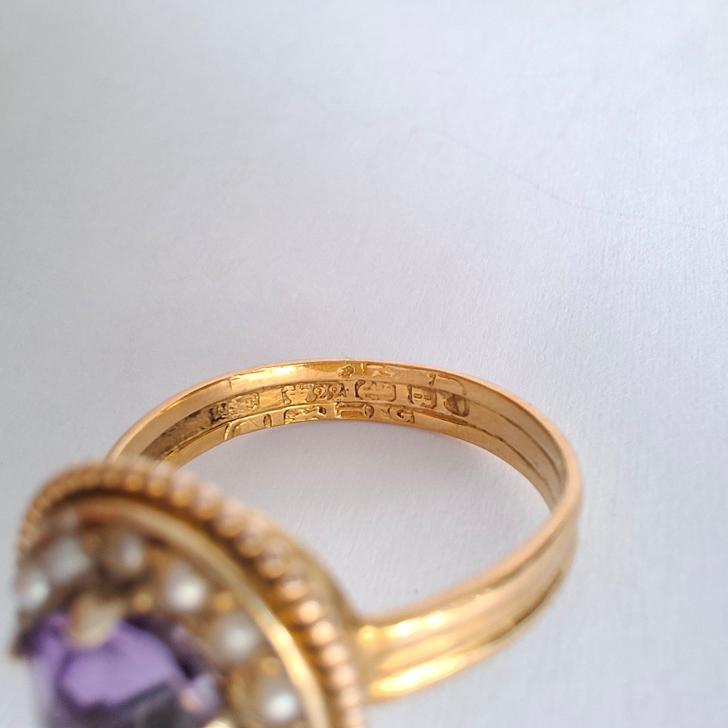 Antique Victorian Amethyst & Seed Pearl 22ct Gold Ring