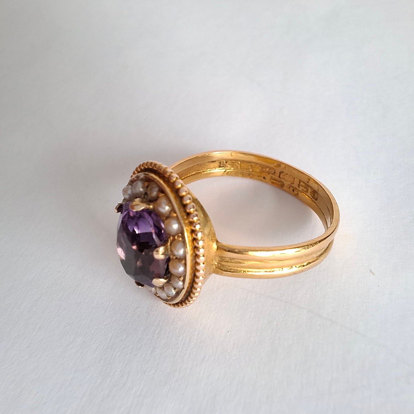 Antique Victorian Amethyst & Seed Pearl 22ct Gold Ring