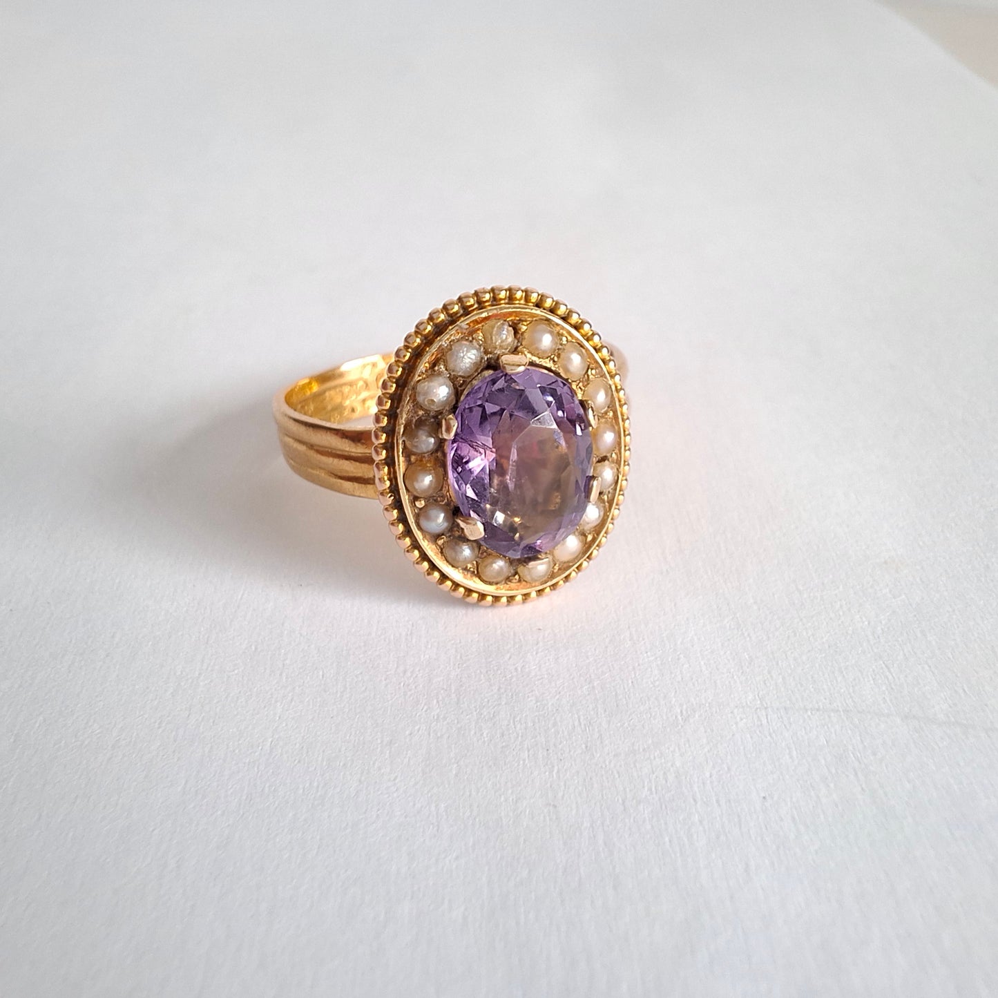 Antique Victorian Amethyst & Seed Pearl 22ct Gold Ring