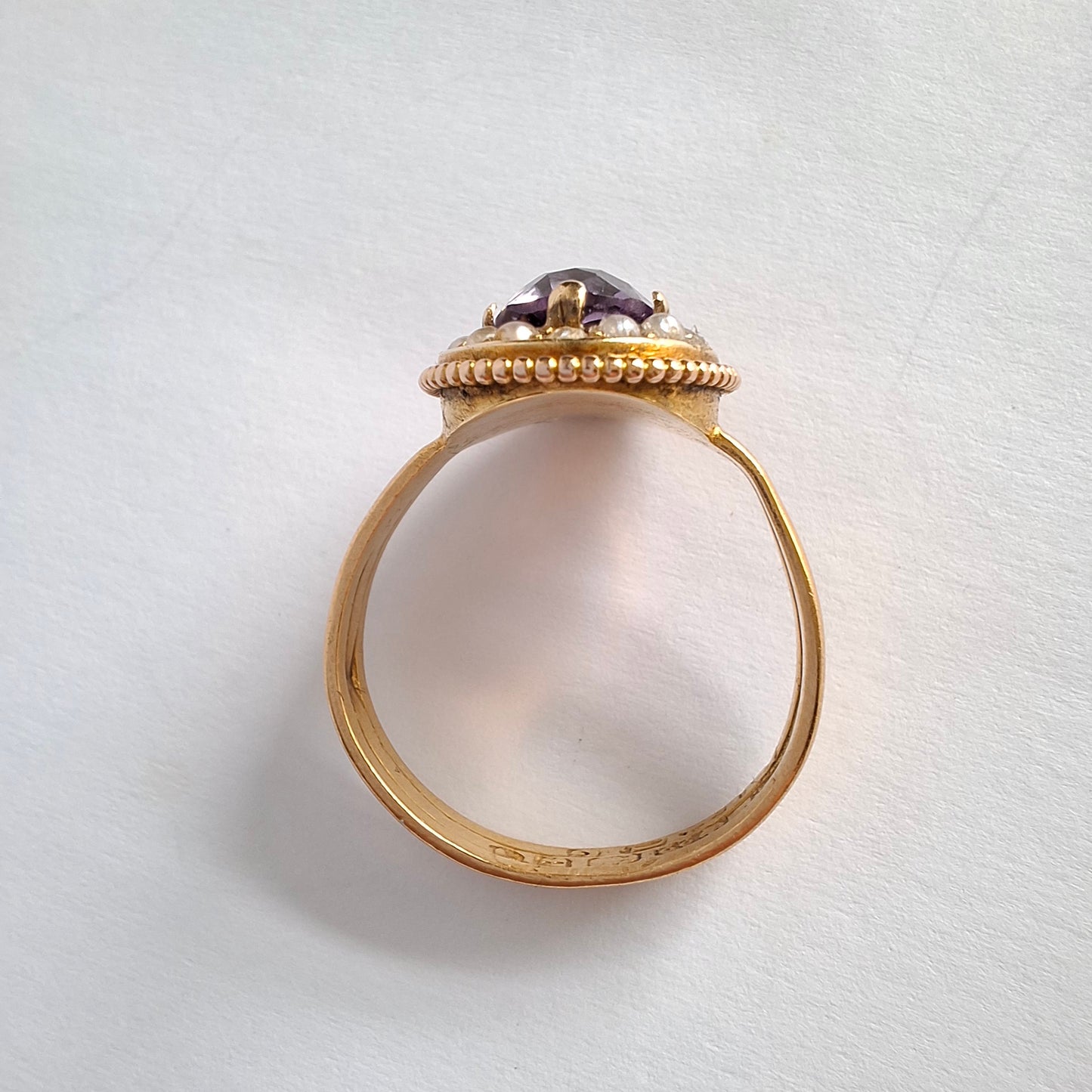 Antique Victorian Amethyst & Seed Pearl 22ct Gold Ring