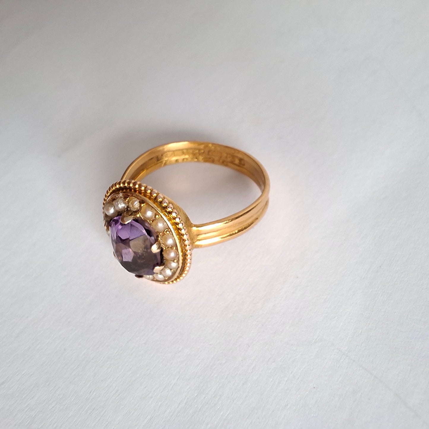Antique Victorian Amethyst & Seed Pearl 22ct Gold Ring