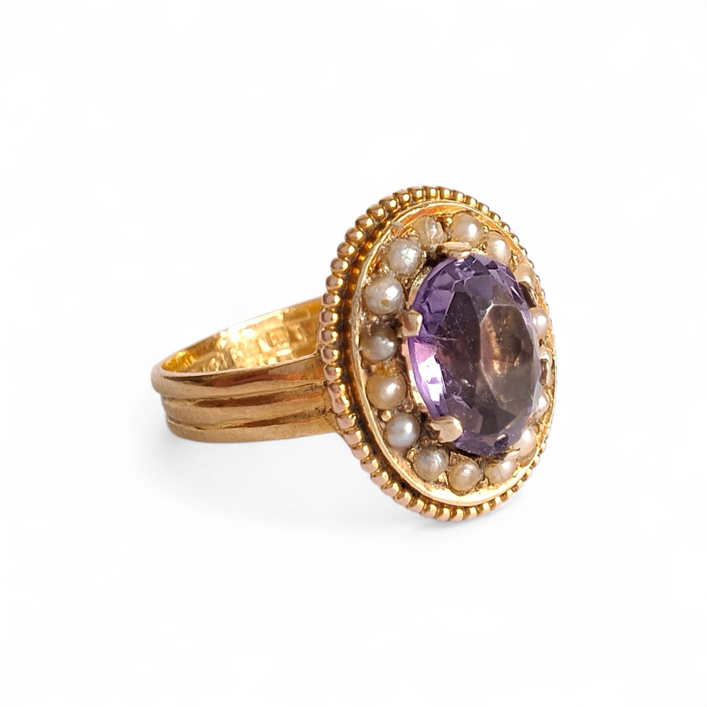 Antique Victorian Amethyst & Seed Pearl 22ct Gold Ring