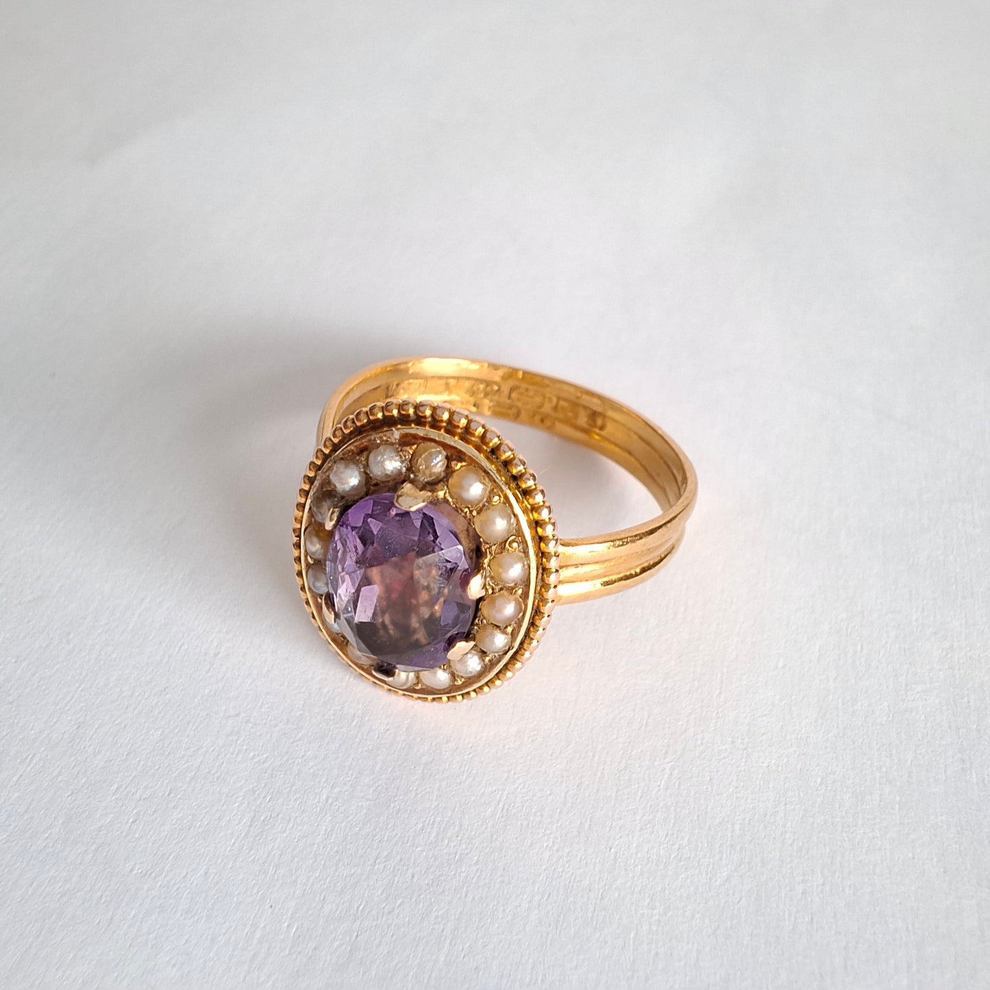 Antique Victorian Amethyst & Seed Pearl 22ct Gold Ring