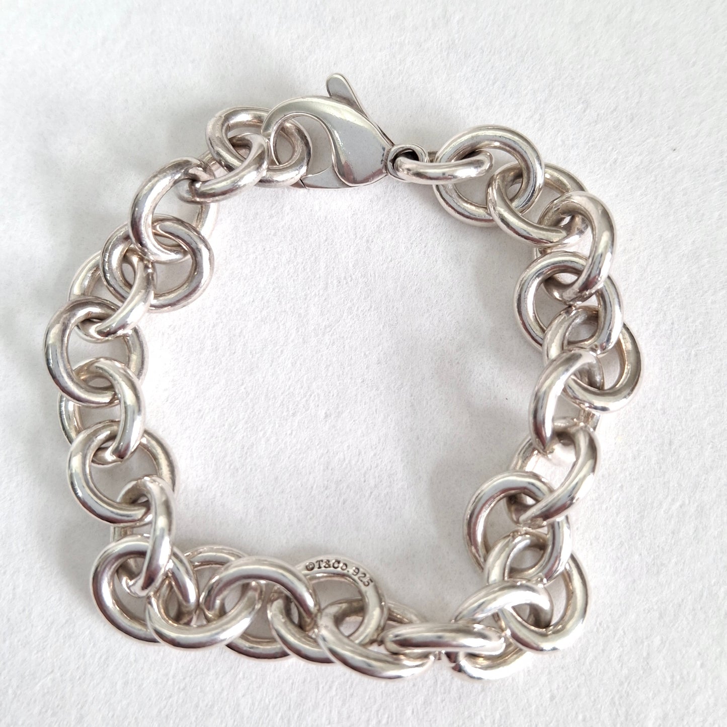 Tiffany & Co. Plain Round Link Hallmarked Solid 925 Sterling Silver Bracelet