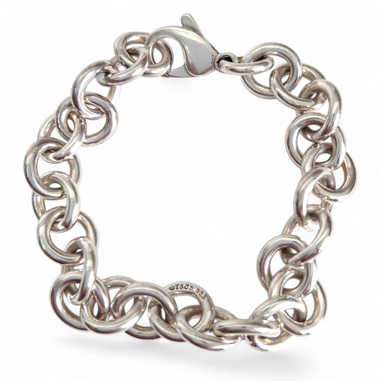 Tiffany & Co. Plain Round Link Hallmarked Solid 925 Sterling Silver Bracelet