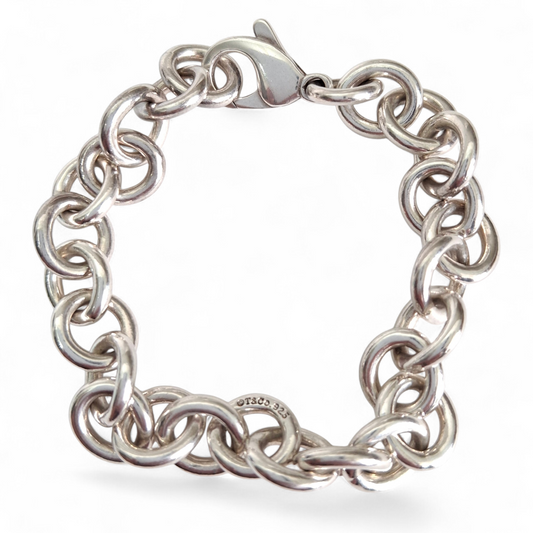 Tiffany & Co. Plain Round Link Hallmarked Solid 925 Sterling Silver Bracelet