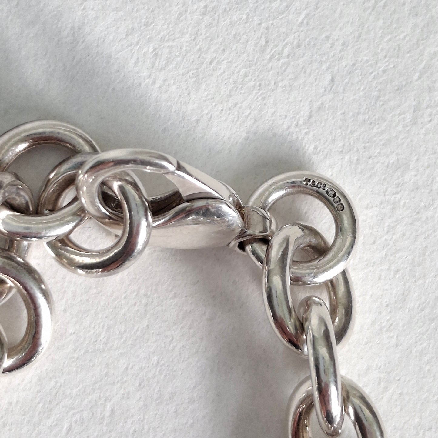 Tiffany & Co. Plain Round Link Hallmarked Solid 925 Sterling Silver Bracelet