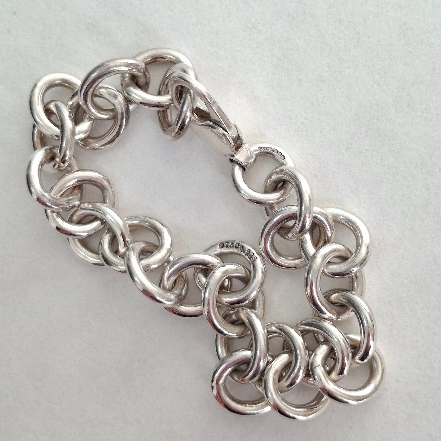 Tiffany & Co. Plain Round Link Hallmarked Solid 925 Sterling Silver Bracelet