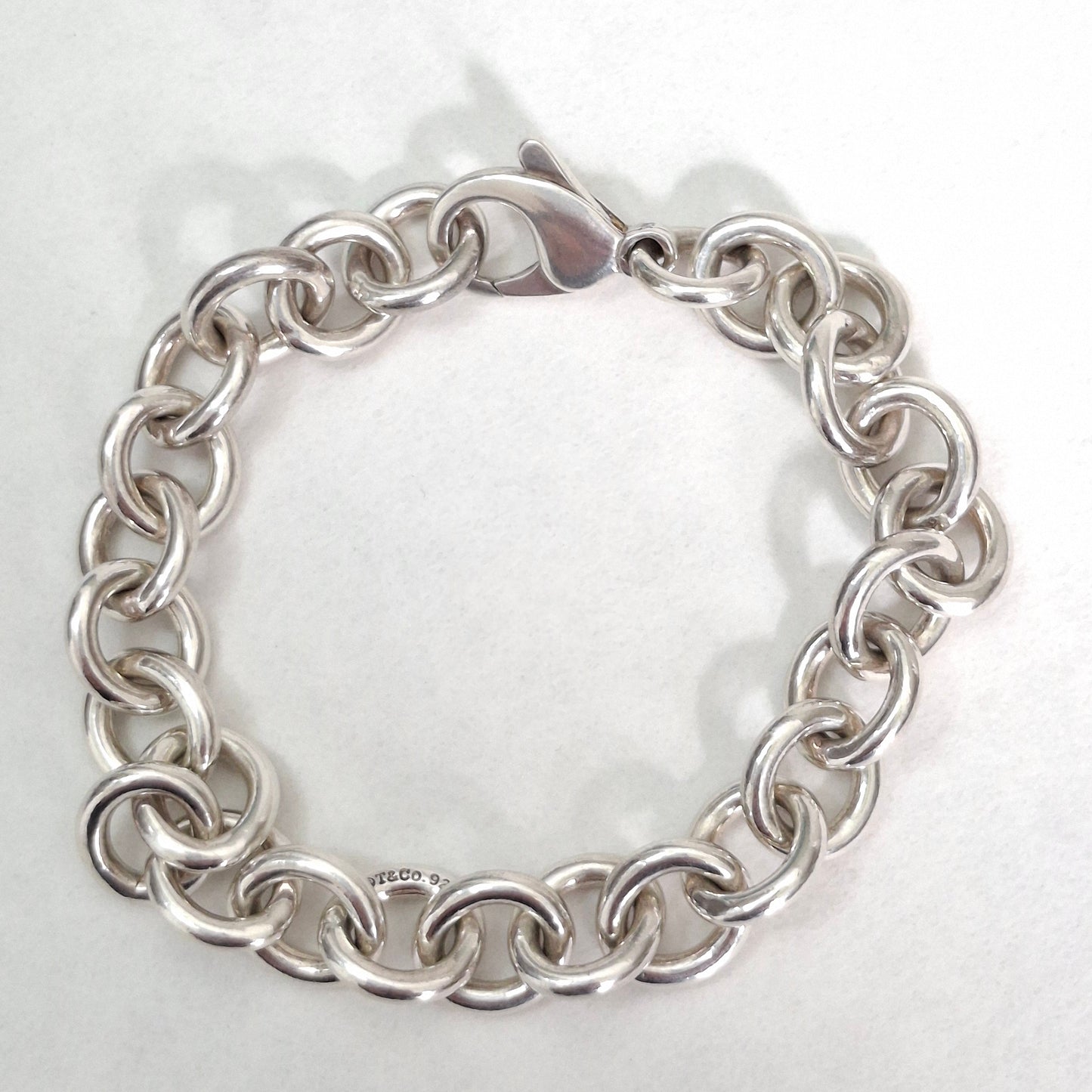 Tiffany & Co. Plain Round Link Hallmarked Solid 925 Sterling Silver Bracelet