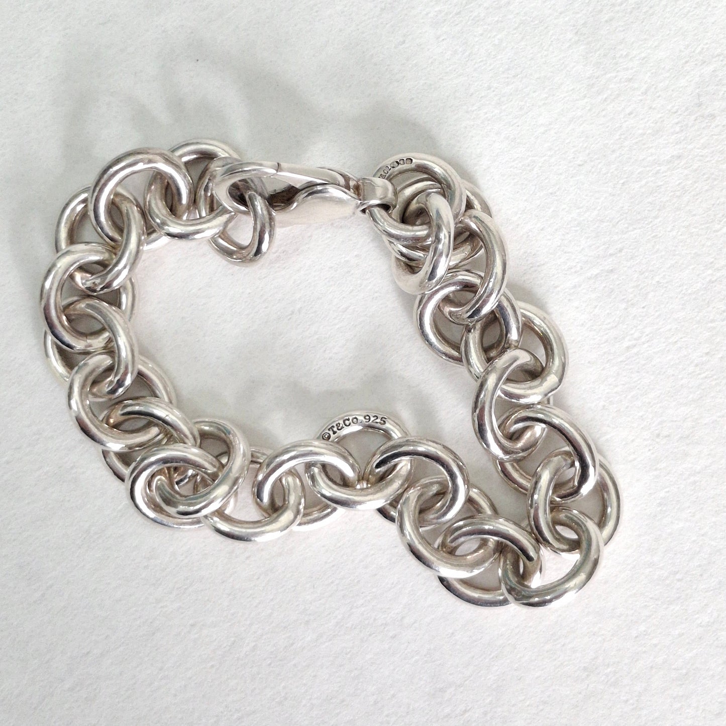 Tiffany & Co. Plain Round Link Hallmarked Solid 925 Sterling Silver Bracelet