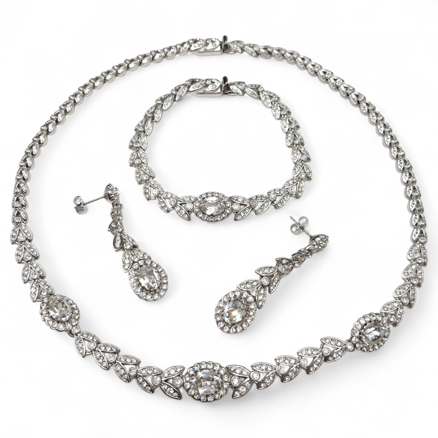 Vintage Attwood & Sawyer Clear Crystal Necklace Bracelet and Earrings Set