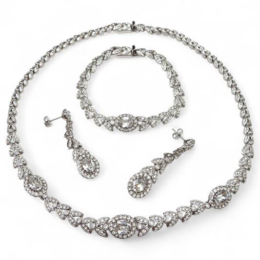 Vintage Attwood & Sawyer Clear Crystal Necklace Bracelet and Earrings Set