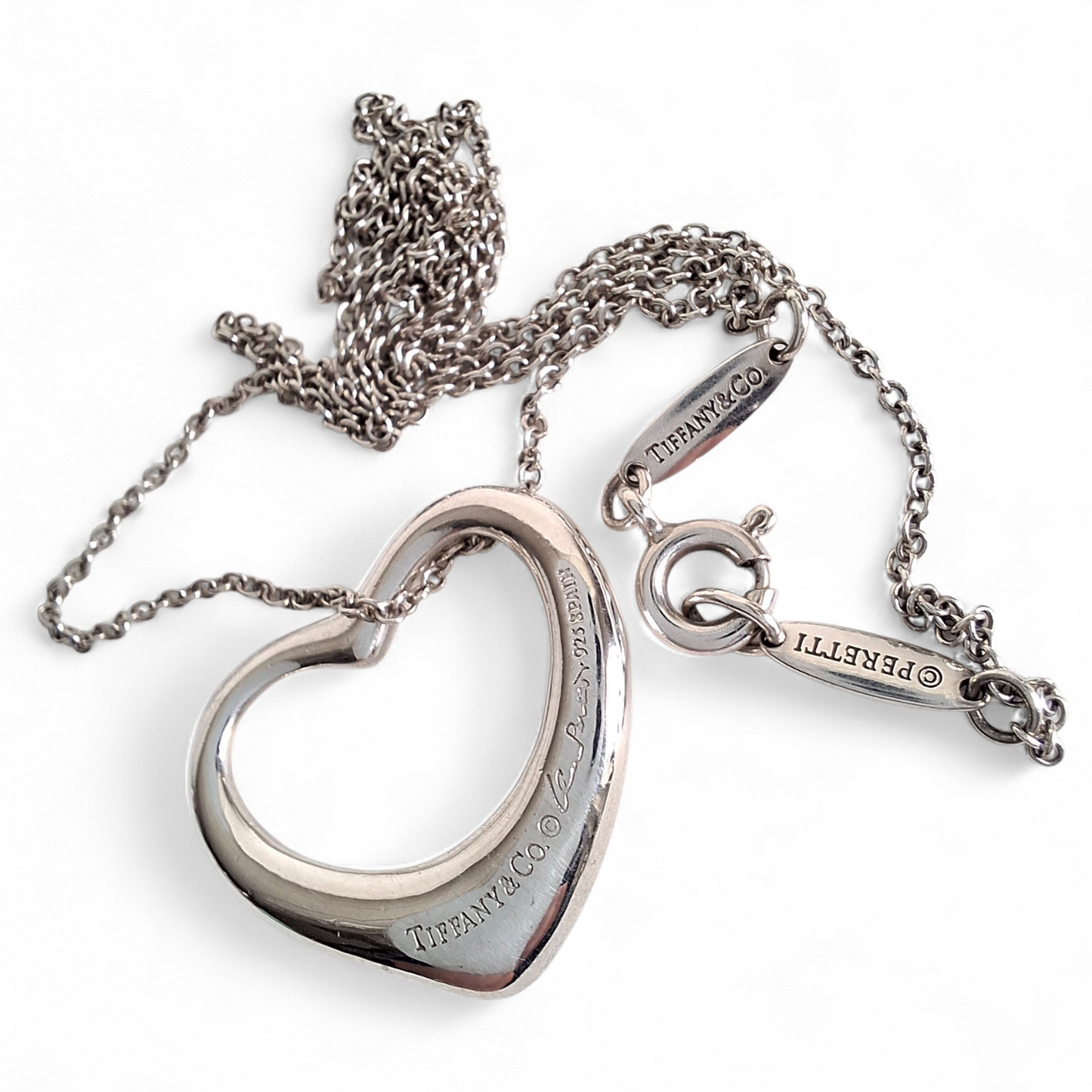 Tiffany & Co Elsa Peretti Design Open Heart Pendant Necklace in Sterling Silver