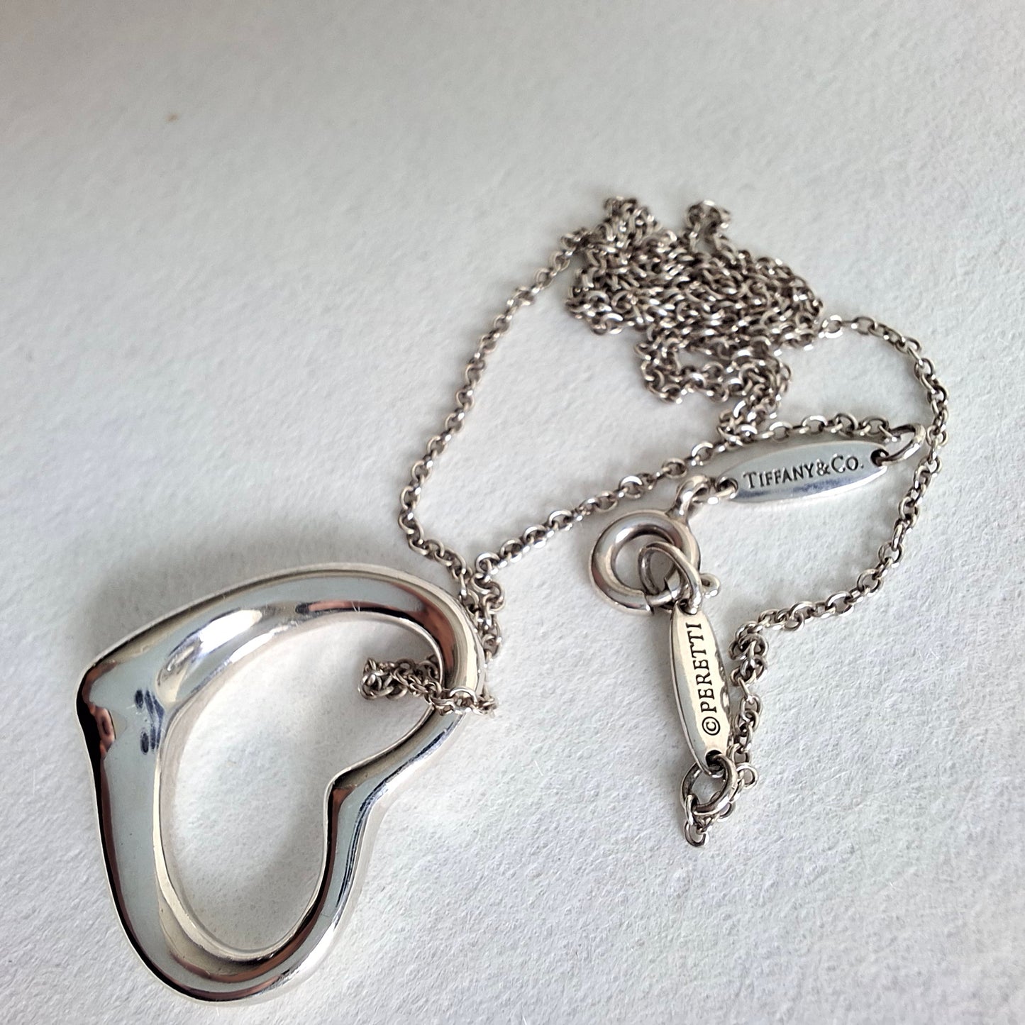 Tiffany & Co Elsa Peretti Design Open Heart Pendant Necklace in Sterling Silver