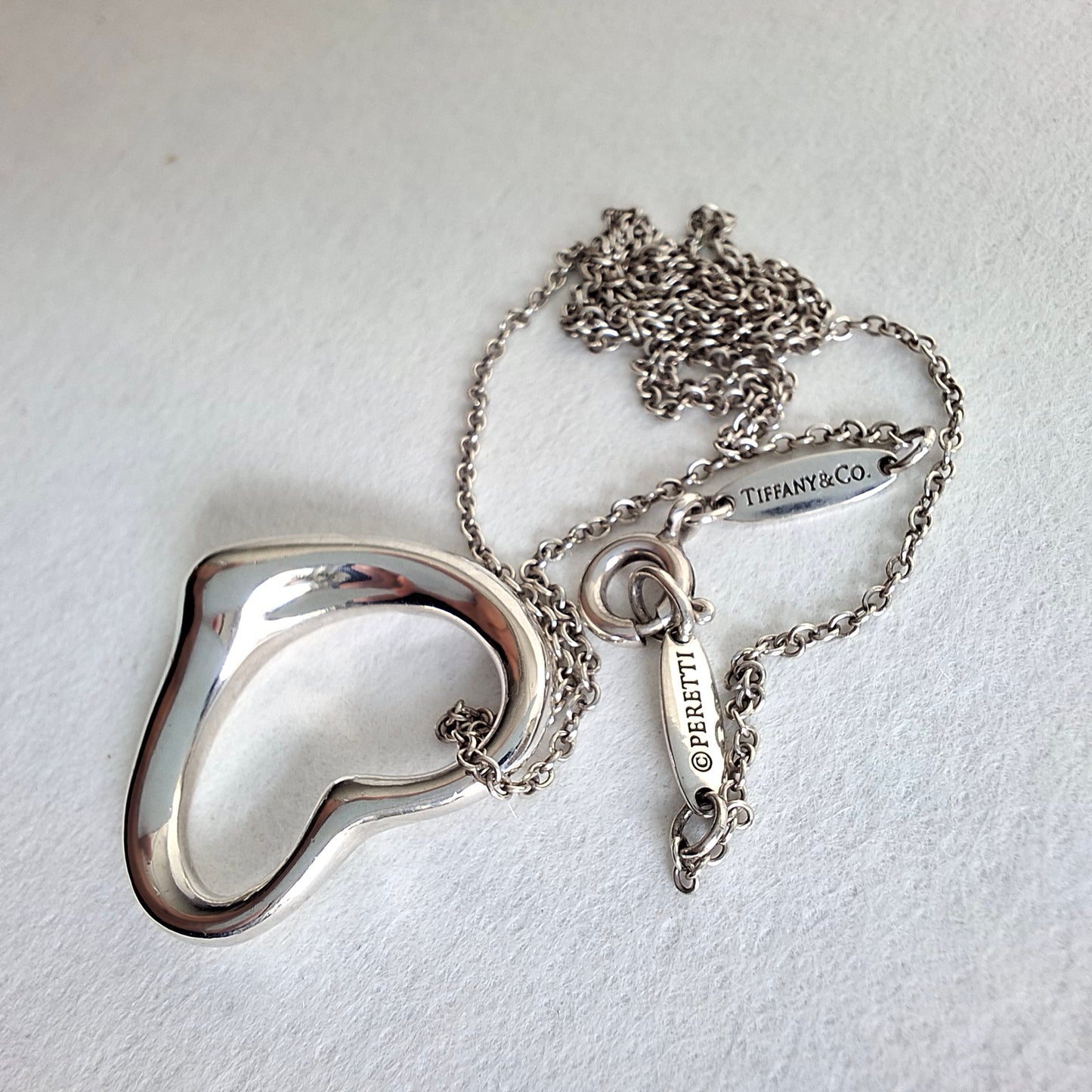 Tiffany & Co Elsa Peretti Design Open Heart Pendant Necklace in Sterling Silver