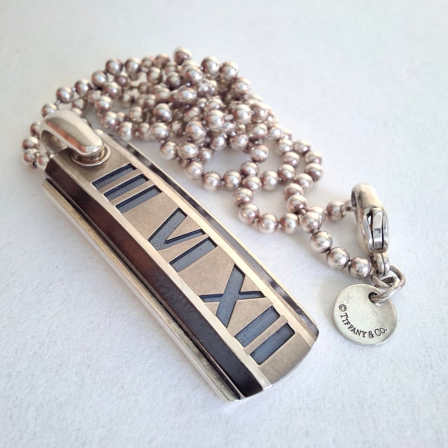 Tiffany & Co Atlas Pendant Necklace in Hallmarked Sterling Silver and Titanium