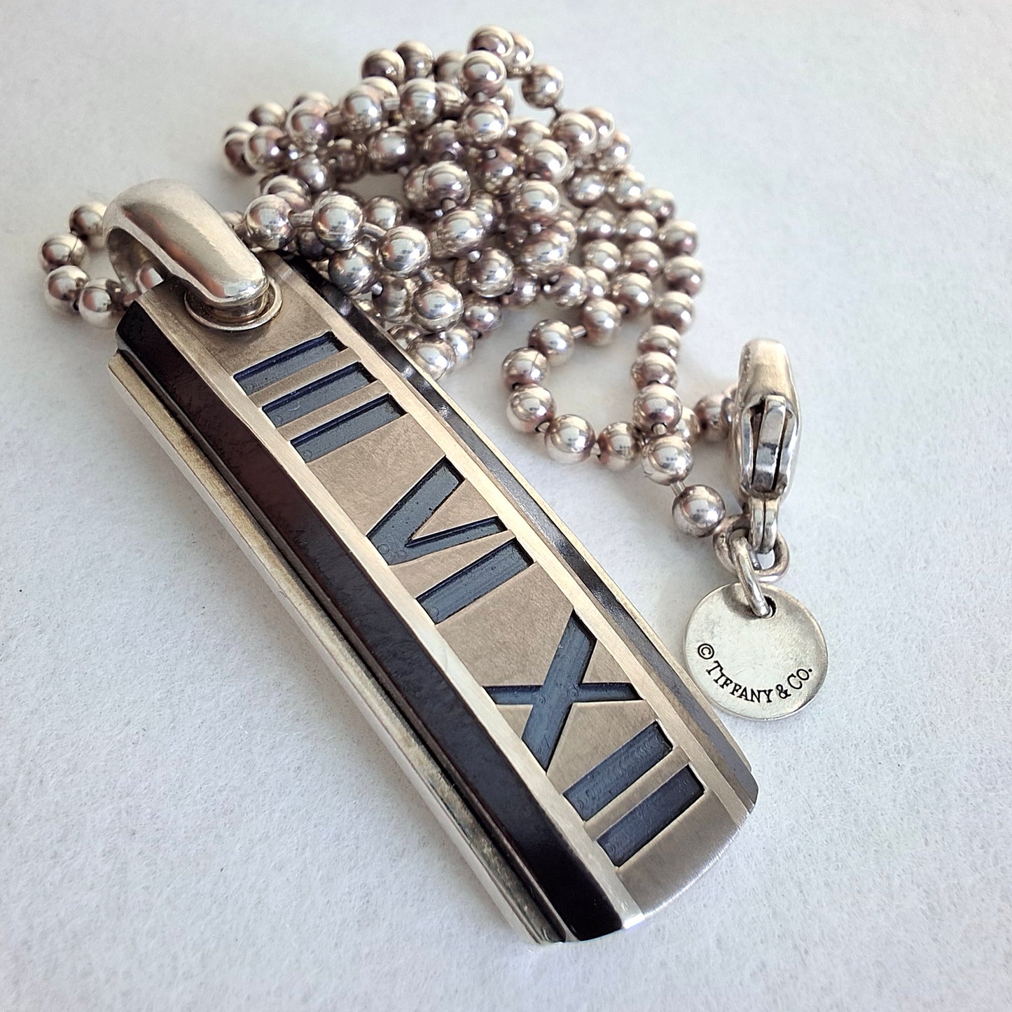 Tiffany & Co Atlas Pendant Necklace in Hallmarked Sterling Silver and Titanium