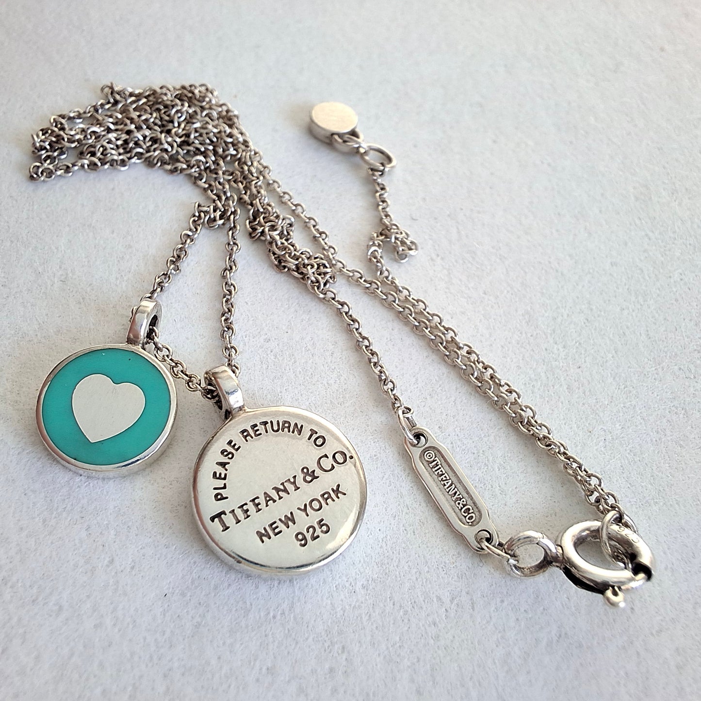 Tiffany & Co Mini Double Duo Pendant Necklace in Blue Enamel & Sterling Silver