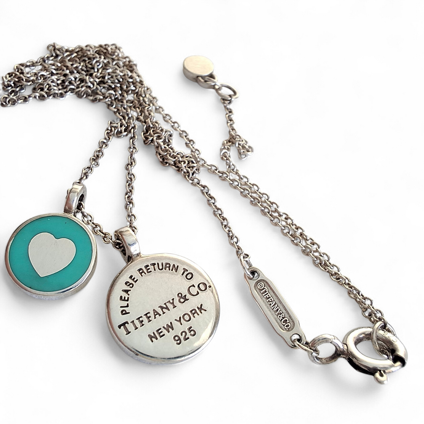 Tiffany & Co Mini Double Duo Pendant Necklace in Blue Enamel & Sterling Silver