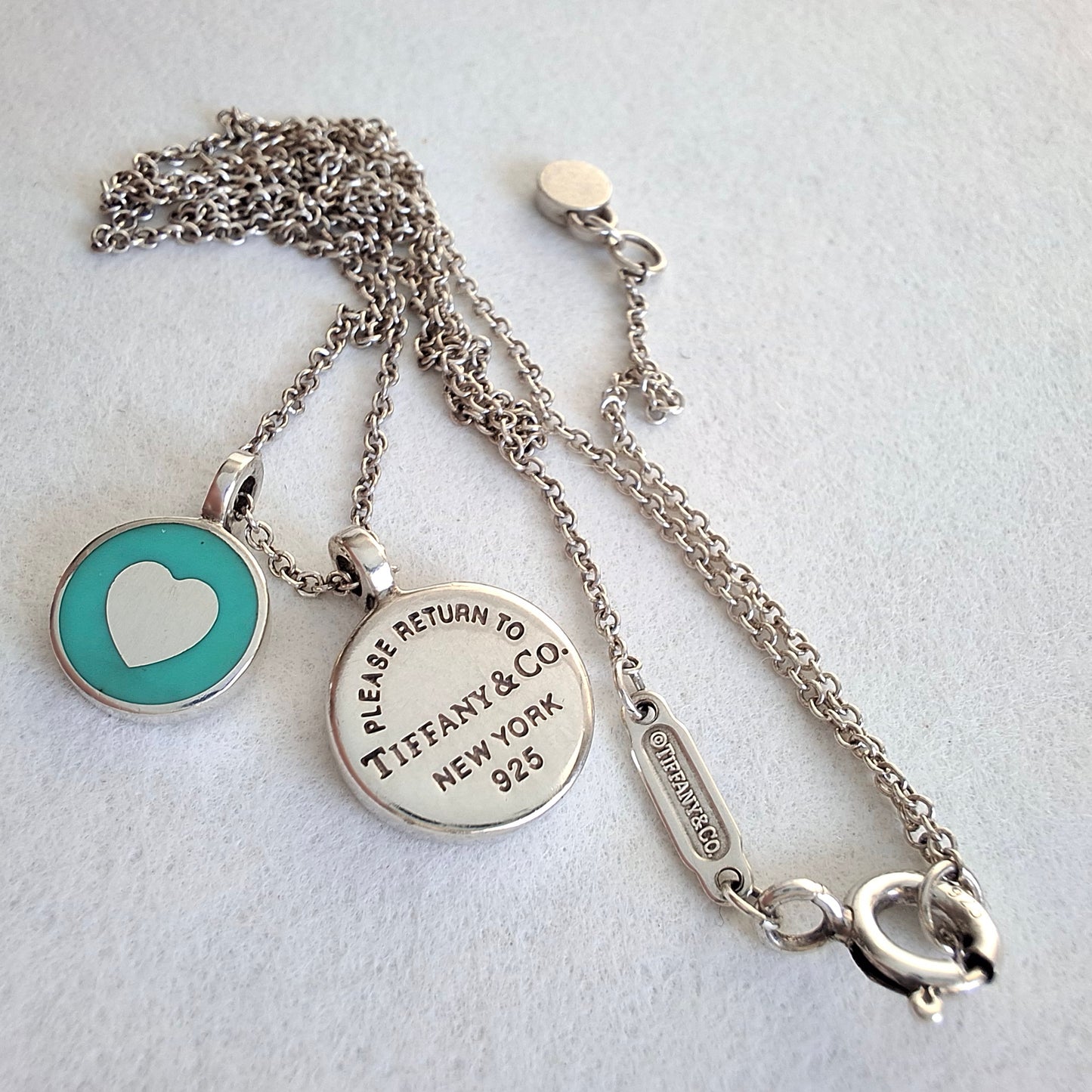 Tiffany & Co Mini Double Duo Pendant Necklace in Blue Enamel & Sterling Silver