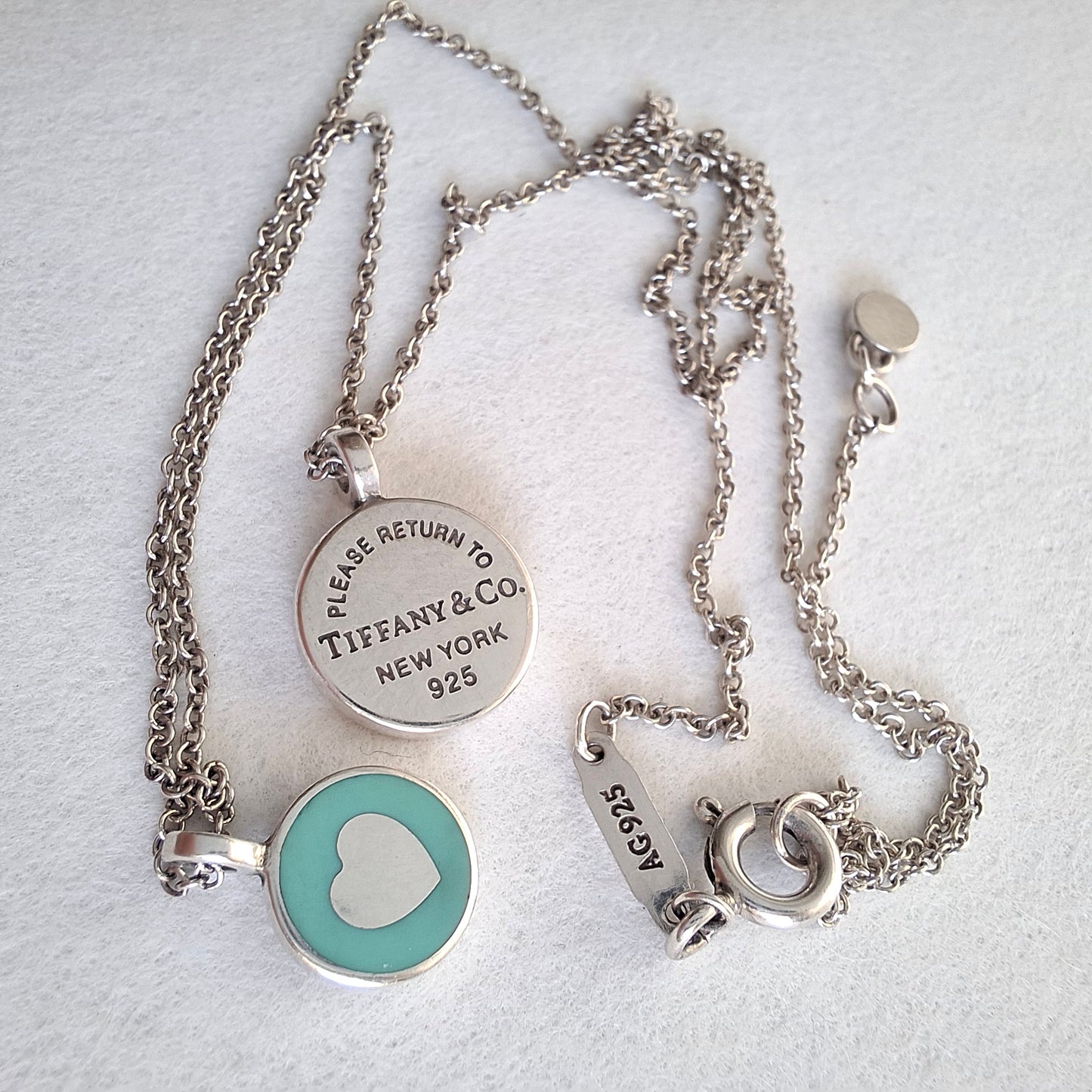 Tiffany & Co Mini Double Duo Pendant Necklace in Blue Enamel & Sterling Silver