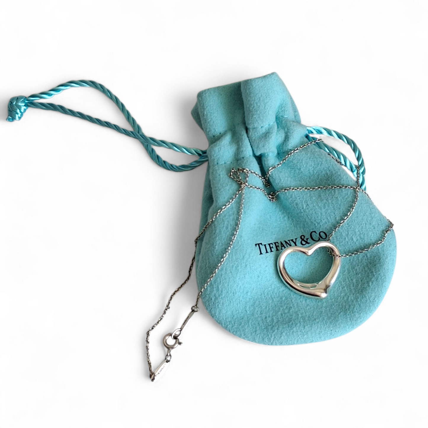 Tiffany & Co Elsa Peretti Design Open Heart Pendant Necklace in Sterling Silver