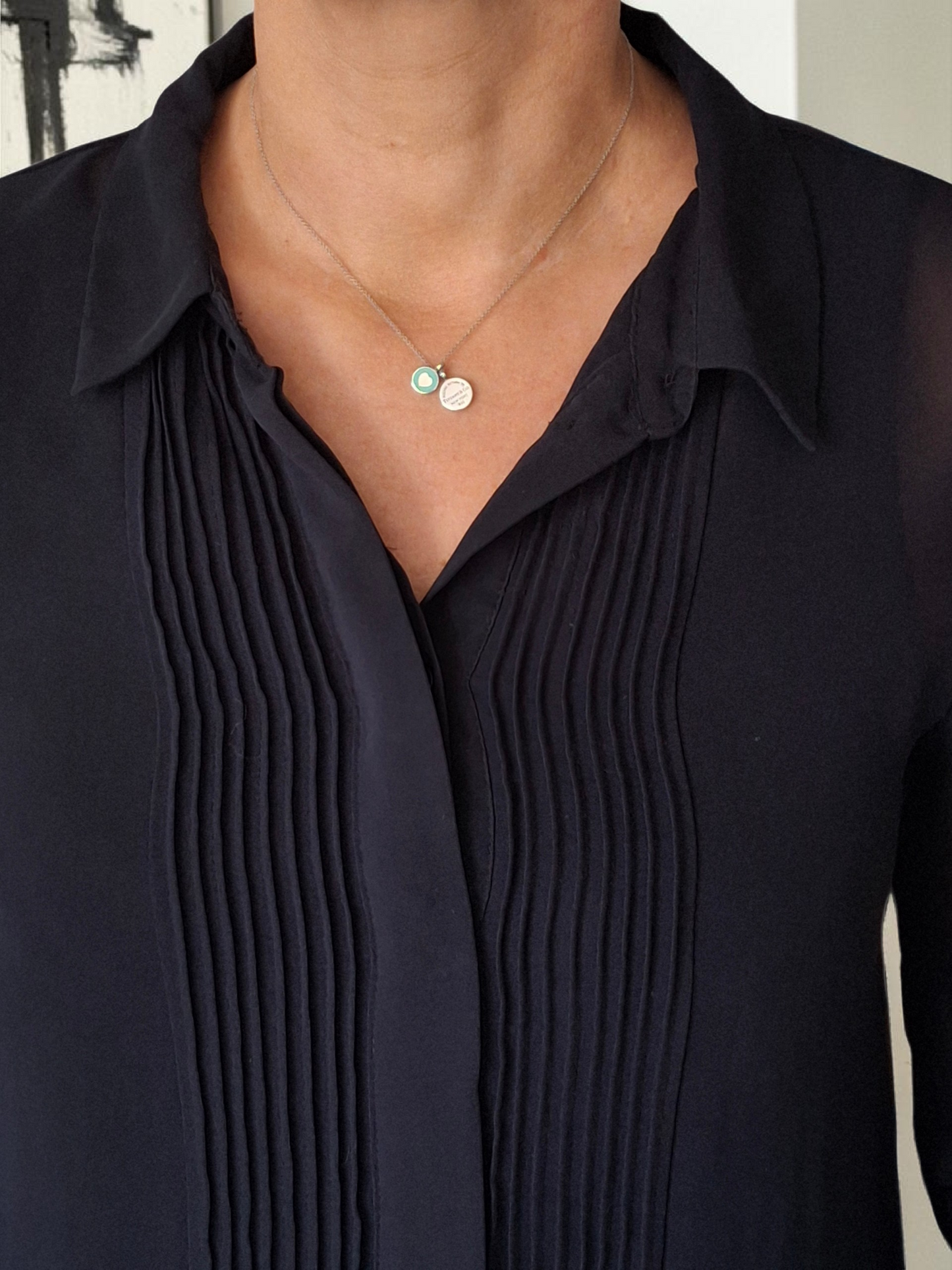 Tiffany & Co Mini Double Duo Pendant Necklace in Blue Enamel & Sterling Silver