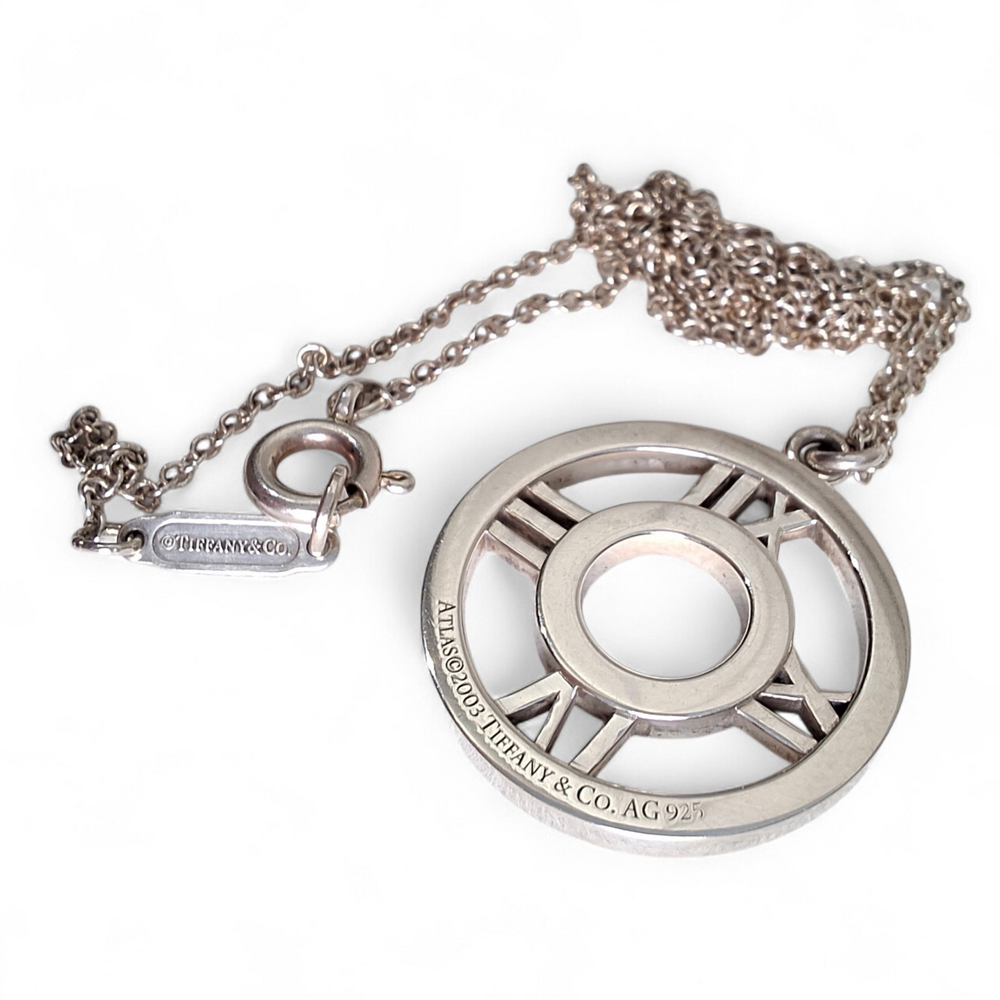 Vintage Tiffany & Co Round Atlas Pendant Necklace in 925 Sterling Silver