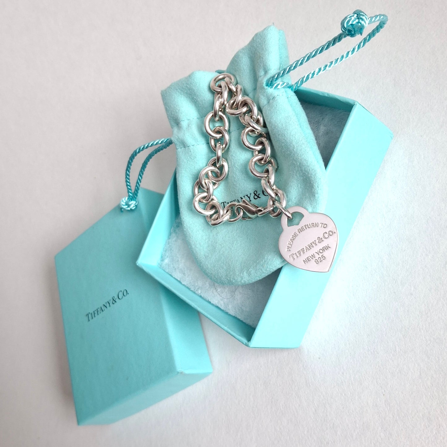 Return to Tiffany Heart Tag Charm Bracelet in Sterling Silver with Box & Pouch