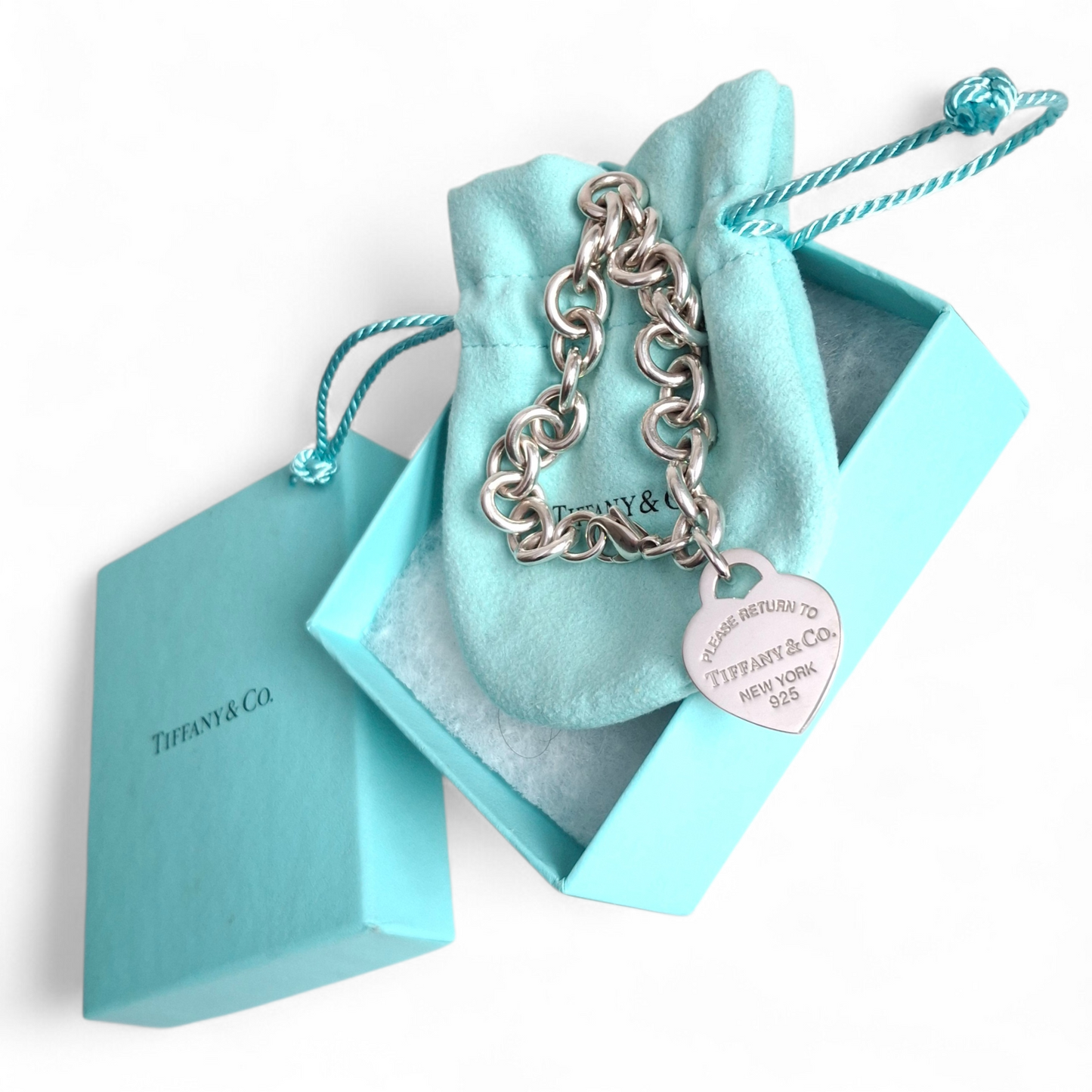 Return to Tiffany Heart Tag Charm Bracelet in Sterling Silver with Box & Pouch