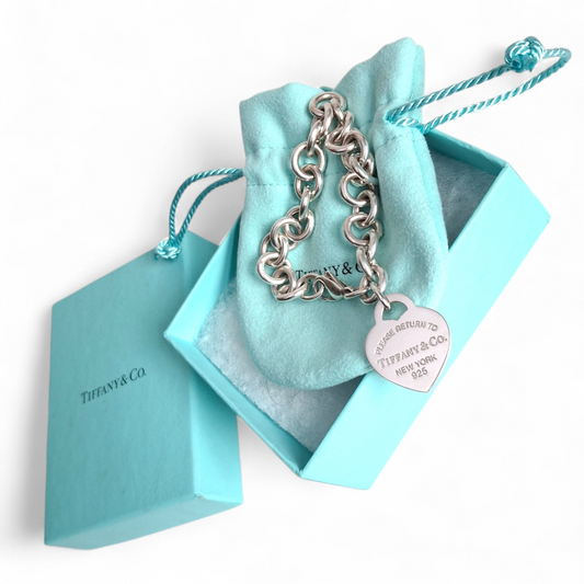 Return to Tiffany Heart Tag Charm Bracelet in Sterling Silver with Box & Pouch