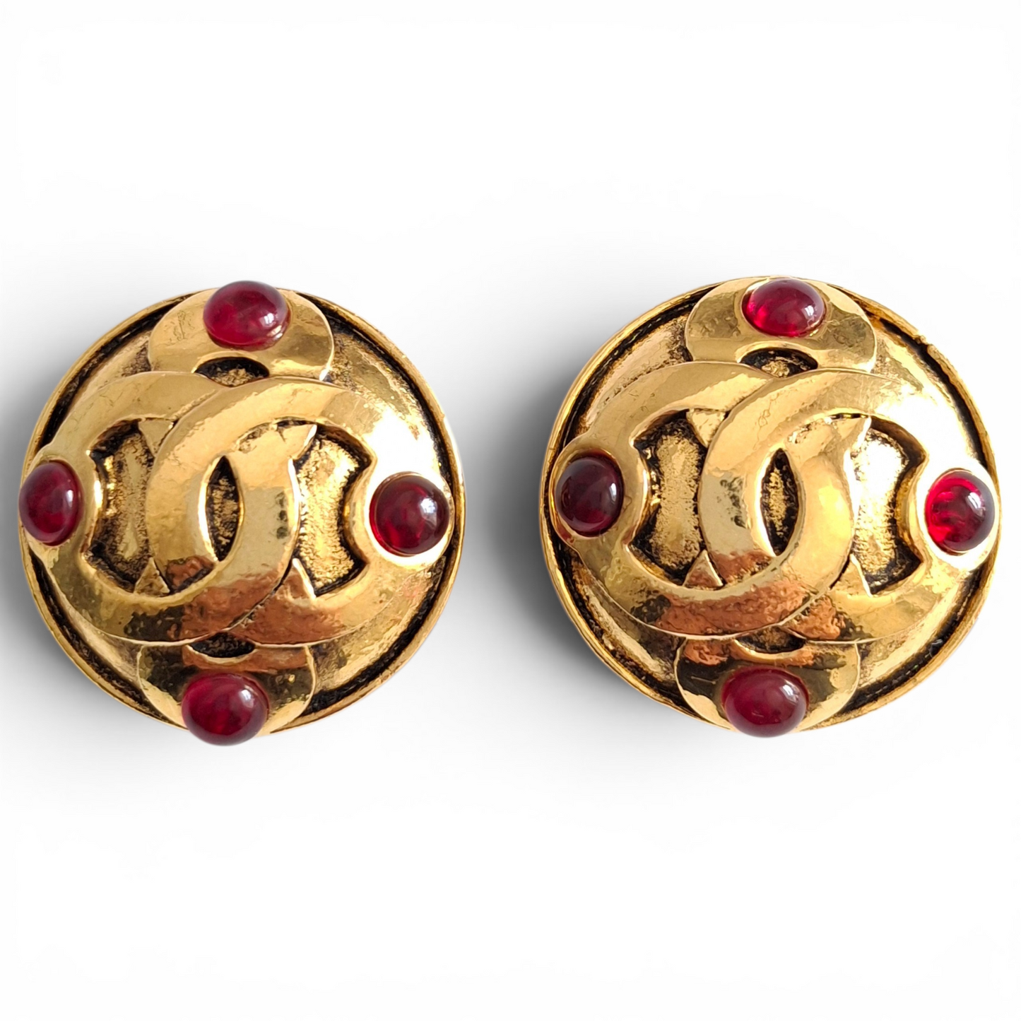 Vintage Chanel CC Logo Gold Plated Gripoix Earrings
